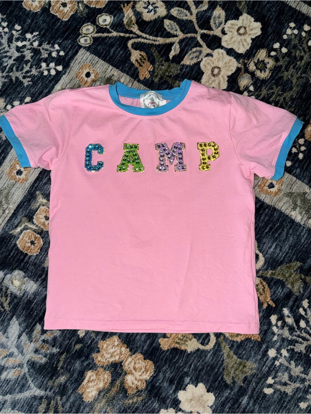 Pink 'CAMP' Sequin Accent Ringer Tee for Kids